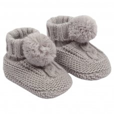 ABO12-G: Grey Cable Pom-Pom Bootees